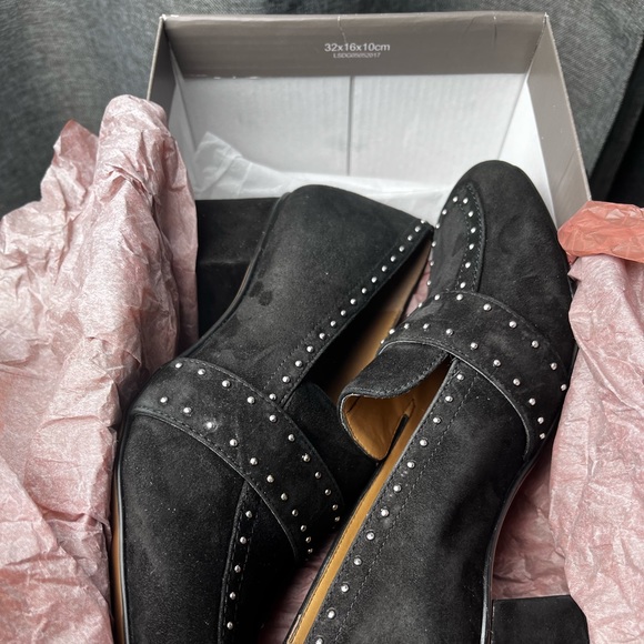 Franco Sarto LANCE Suede Studded Black Loafers Women’s Size 7 EUC Block Heels - Picture 14 of 15